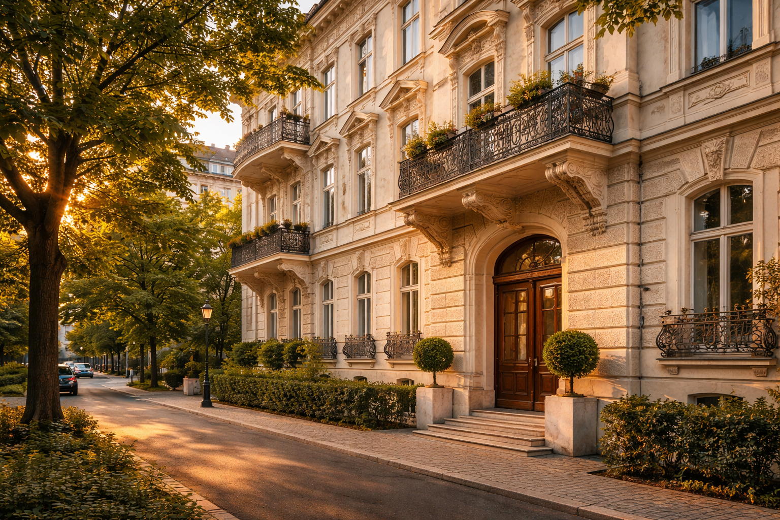 Altbauwohnung verkaufen im 19. Bezirk: Prächtige historische Gründerzeit-Fassade in einer ruhigen Straße in Wien Döbling.