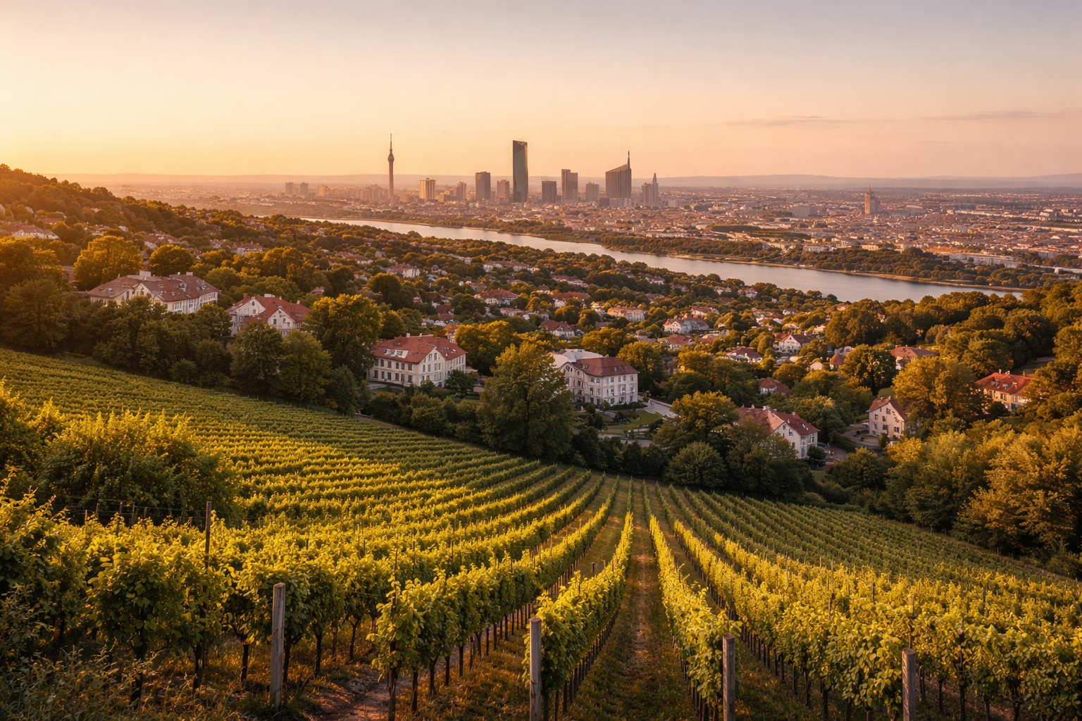 Immobilienvergleich Grinzing vs. Sievering: Blick über die Weinberge und Luxusvillen im 19. Bezirk Wiens (Döbling).